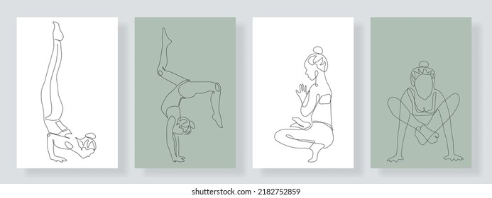 conjunto de yoga, dibujo de línea continua de mujeres concepto de yoga de fitness ilustración de salud vectorial