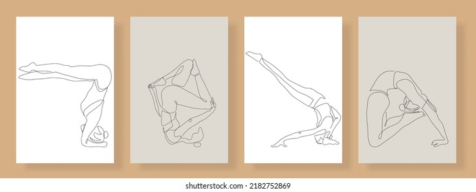 conjunto de yoga, dibujo de línea continua de mujeres concepto de yoga de fitness ilustración de salud vectorial