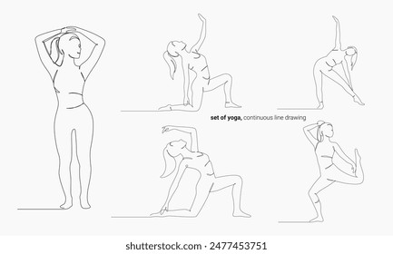 Conjunto de yoga, ilustración de dibujo de línea continua, ilustración de salud de Vector conceptual.