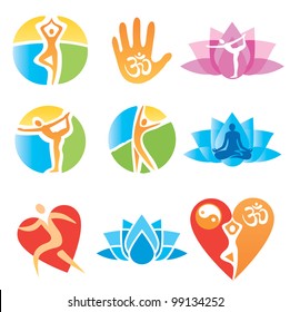 Set of yoga and fitness, colorful icons. Vector illustration.