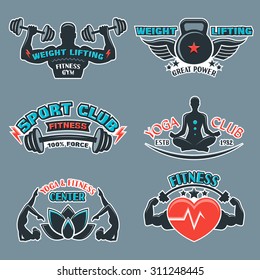 Set of yoga and fitness emblems, labels, badges, logos and design elements.  Business signs,  symbols, identity templates and design elements.