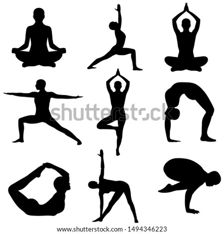 Set Yoga icon, logo on white background,vector silhouettes 