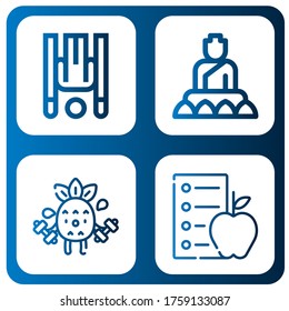 Set of yoga icons. Such as Inversion therapy, Buddha, Exercise, Diet , yoga icons