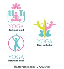 set of yoga logo with text space for your slogan / tagline, vector illustration