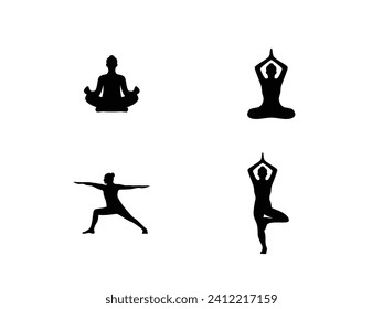 conjunto de ilustraciones vectoriales del logotipo del yoga. icono del vector de silueta de yoga pose
