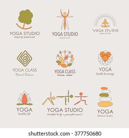 Set Yoga Logos Graphic Design Elements Stock Vector (Royalty Free ...