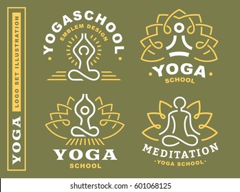 Set yoga logos - vector illustration, emblem design on green background