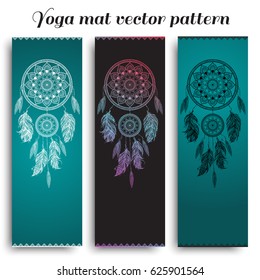 Set of yoga mat with dreamcatcher vector pattern