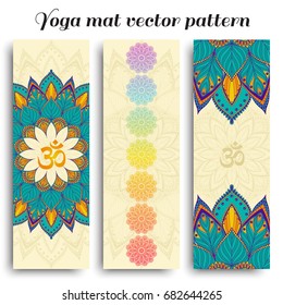 Set of yoga mat vector om and chakra pattern