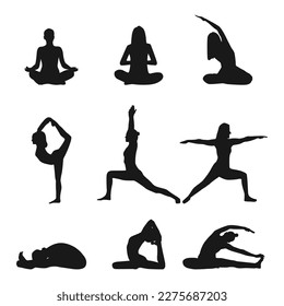 set of yoga meditation vector silhouettes