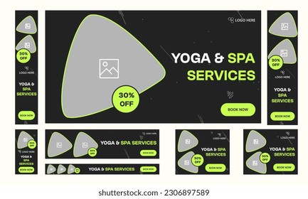 Set of yoga and meditation web banner template design for social media posts, spa salon offer banner template design, fully editable vector eps 10 file format