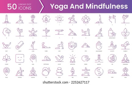 Set of yoga and mindfulness icons. Gradient style icon bundle. Vector Illustration