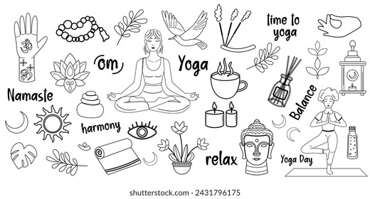 Conjunto de contorno de yoga en estilo plano