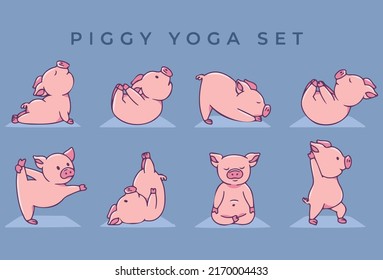 set for yoga pig vector eps