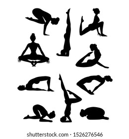 A set of yoga or pilates pose silhouettes. Vector illustration