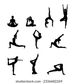 set of yoga pose silhouette design. body positioning sign and symbol.