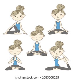 Set of yoga poses isolated on white background
