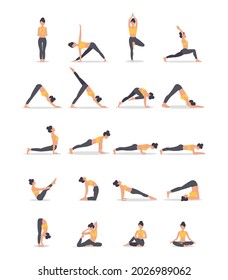 Set of yoga poses isolated on the white background. Vector illustration