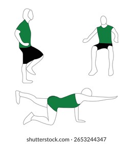 Set of the yoga poses line art vector illustration on the white background.Minimalist Line Illustration  Depiction of Fitness Exercises for Strength and Flexibility Training