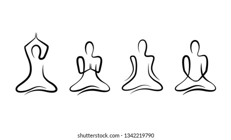 set of yoga poses line drawing isolated on white background vector Illustration EPS10