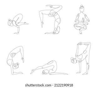 El yoga representa una línea. Línea negra sobre fondo blanco. Perfecto para carteles y postales