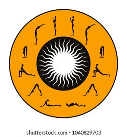 Set of yoga poses. Vector silhouettes 