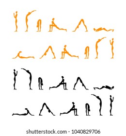 Set of yoga poses. Vector silhouettes 