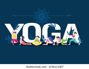 Set of yoga poses for workout in fat Burning.  Fat women exercising for body stretching and strong. Vector Illustration.