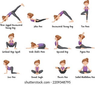 Set of yoga postures illustration
