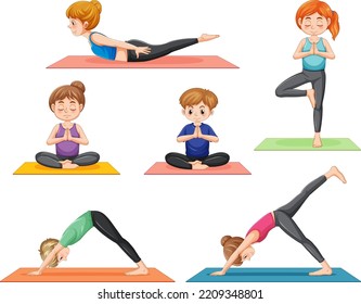 Ilustración de conjunto de posturas de yoga