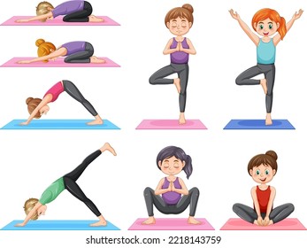 Set of yoga postures illustration