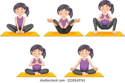 Set of yoga postures illustration
