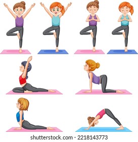 Ilustración de conjunto de posturas de yoga