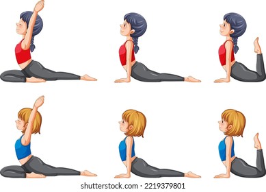 Ilustración de conjunto de posturas de yoga
