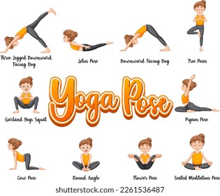 Ilustración de conjunto de posturas de yoga