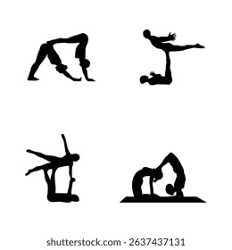 set of yoga postures made figure silhouettes couple vector  
