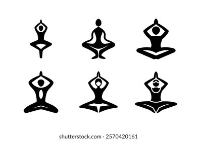 Set of yoga practices. silhouette art