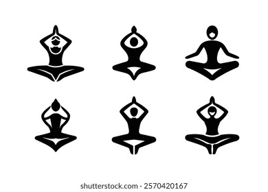 Set of yoga practices. silhouette art