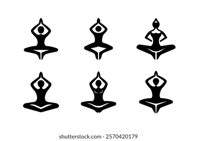 Set of yoga practices. silhouette art