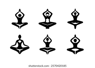 Set of yoga practices. silhouette art