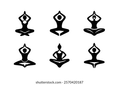 Set of yoga practices. silhouette art