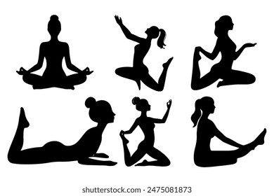 Set of yoga silhouette different poses