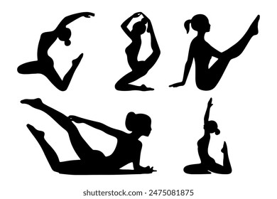 Set of yoga silhouette different poses