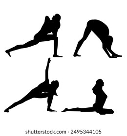 a set of yoga silhouettes. isolated on white background. graphic vector illustration.