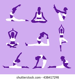 set of yoga silhouettes.positions.Vector illustration