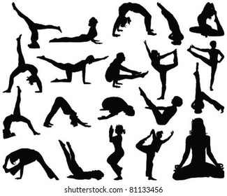 Set of yoga silhouettes-vector