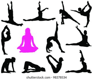 Set of yoga silhouettes-vector