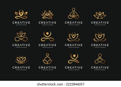 Set of yoga and spa logo design vector icons for business of luxury elegant simple