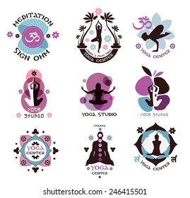 Set of yoga studio labels, logos and design elements.Spa, sport, fitness, logo design elements. 