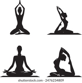 Set von Yoga Frauen Silhouetten Vektorgrafik Illustration.